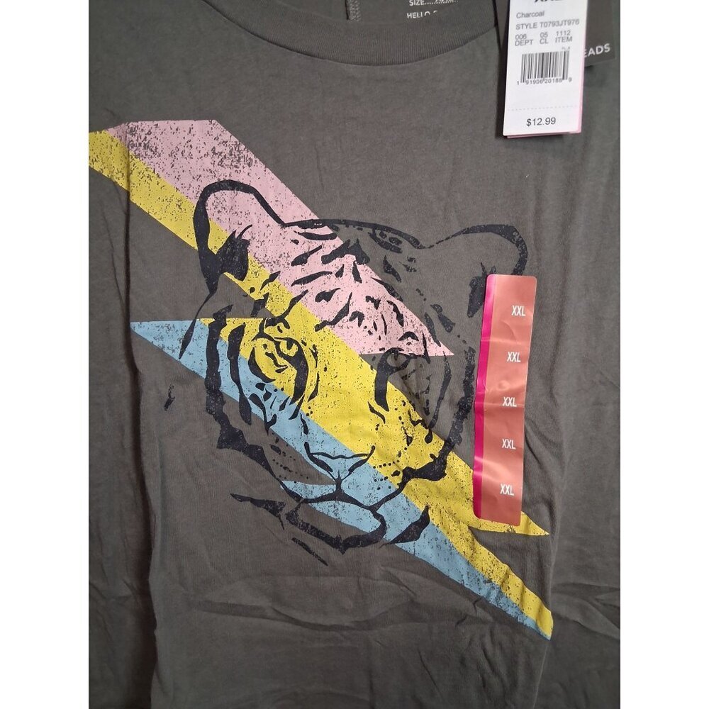 NWT Greyson T-Shirt Casual Tiger Lightning Retro Y2K Crop Size XXL Gray - Picture 2 of 5